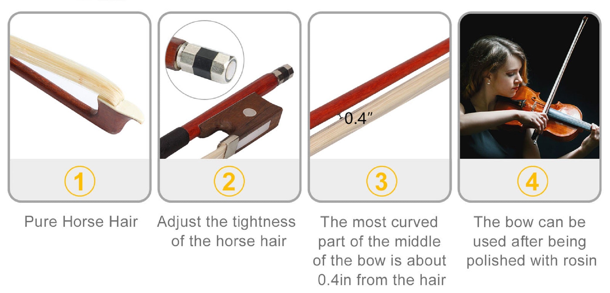 Szzzp 4/4 Acoustic Violin Case Bow Rosin Natural