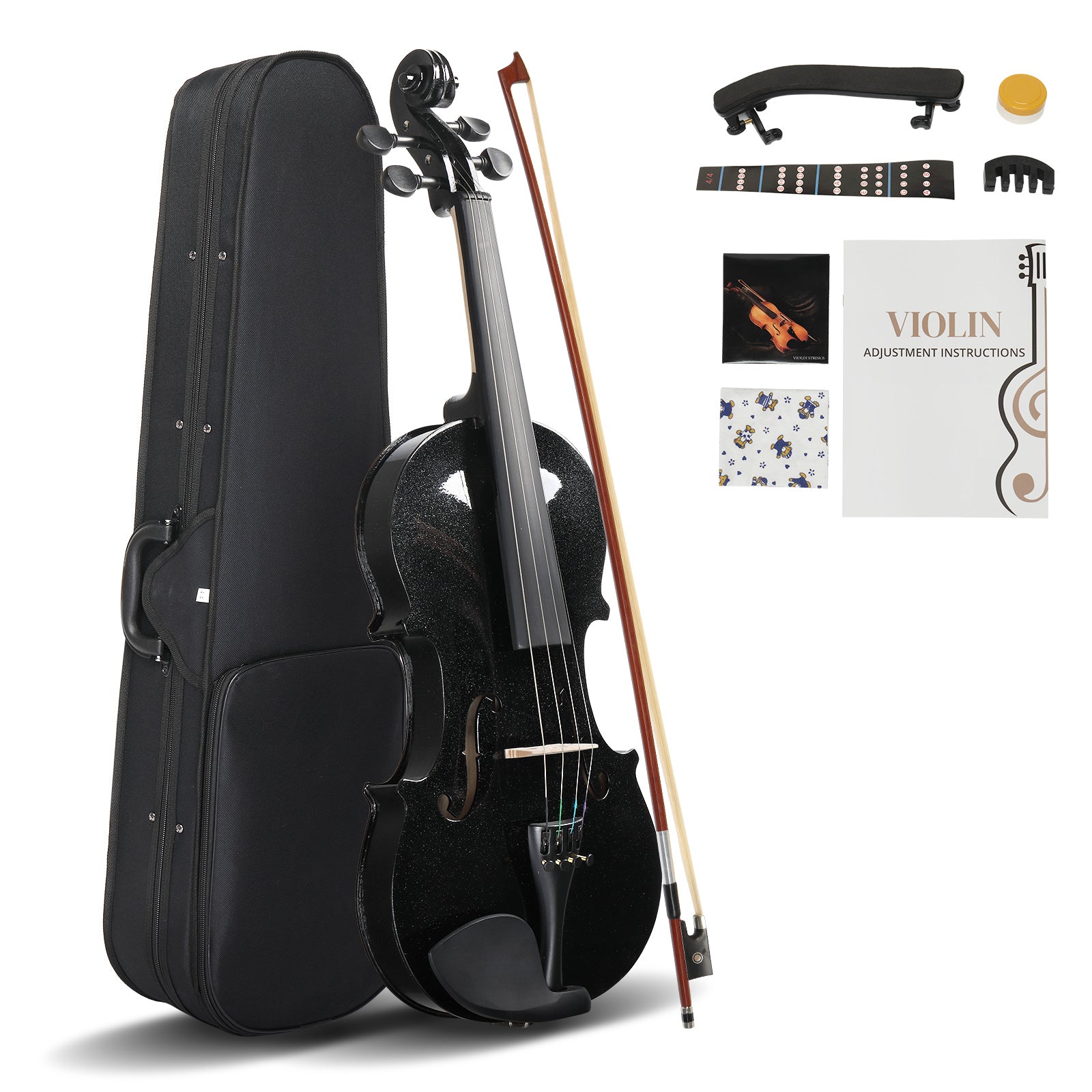 Szzzp Full Size 4/4 Violin Set for Adults Beginners Students with Hard Case,Violin Bow,Shoulder Rest,Rosin,Extra Strings and Sordine