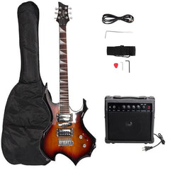Flame Shaped Electric Guitar with 20W Electric Guitar Sound HSH Pickup Novice Guitar   Audio   Bag   Strap   Picks   Shake   Cable   Wrench Tool Sunset Color