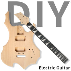 Szzzp DIY 6 String Flame Shaped Style Electric Guitar Kits with Mahogany Body, Maple Neck