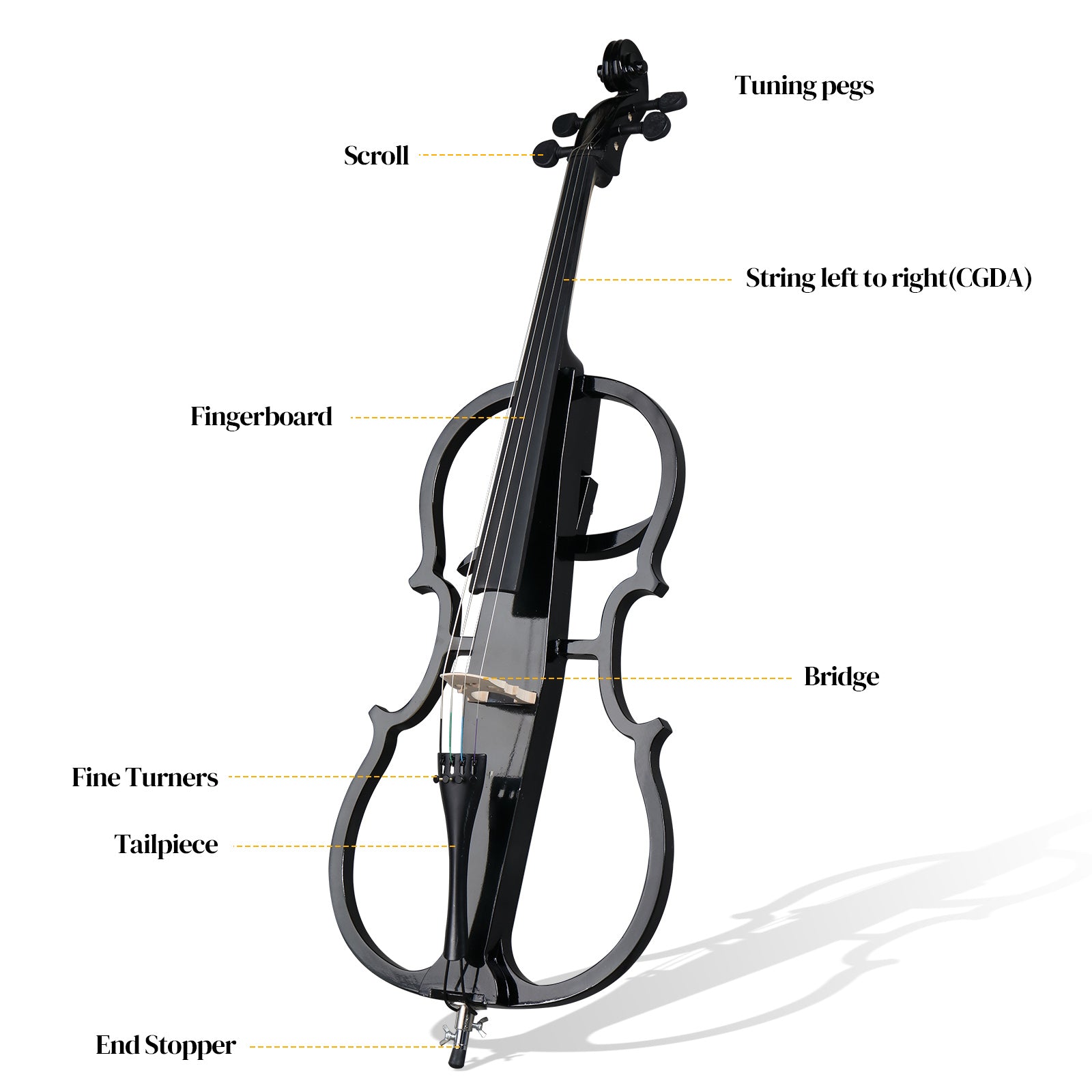 Szzzp Full Size 4/4 Electric Style Cello with Case Bow Rosin Earphone Connecting line