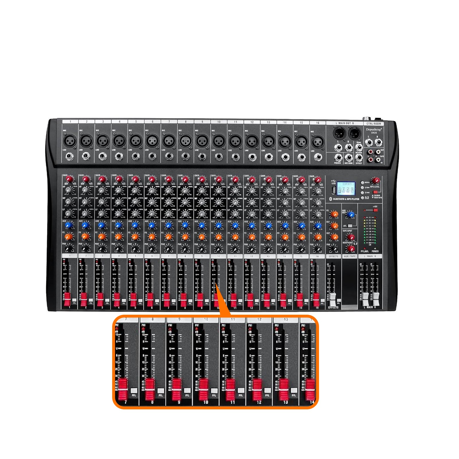 Szzzp Digital 16-Channel Mixer Sound Board Console Wireless Live Studio Audio Mixer Power Mixing USB (110V-220V)