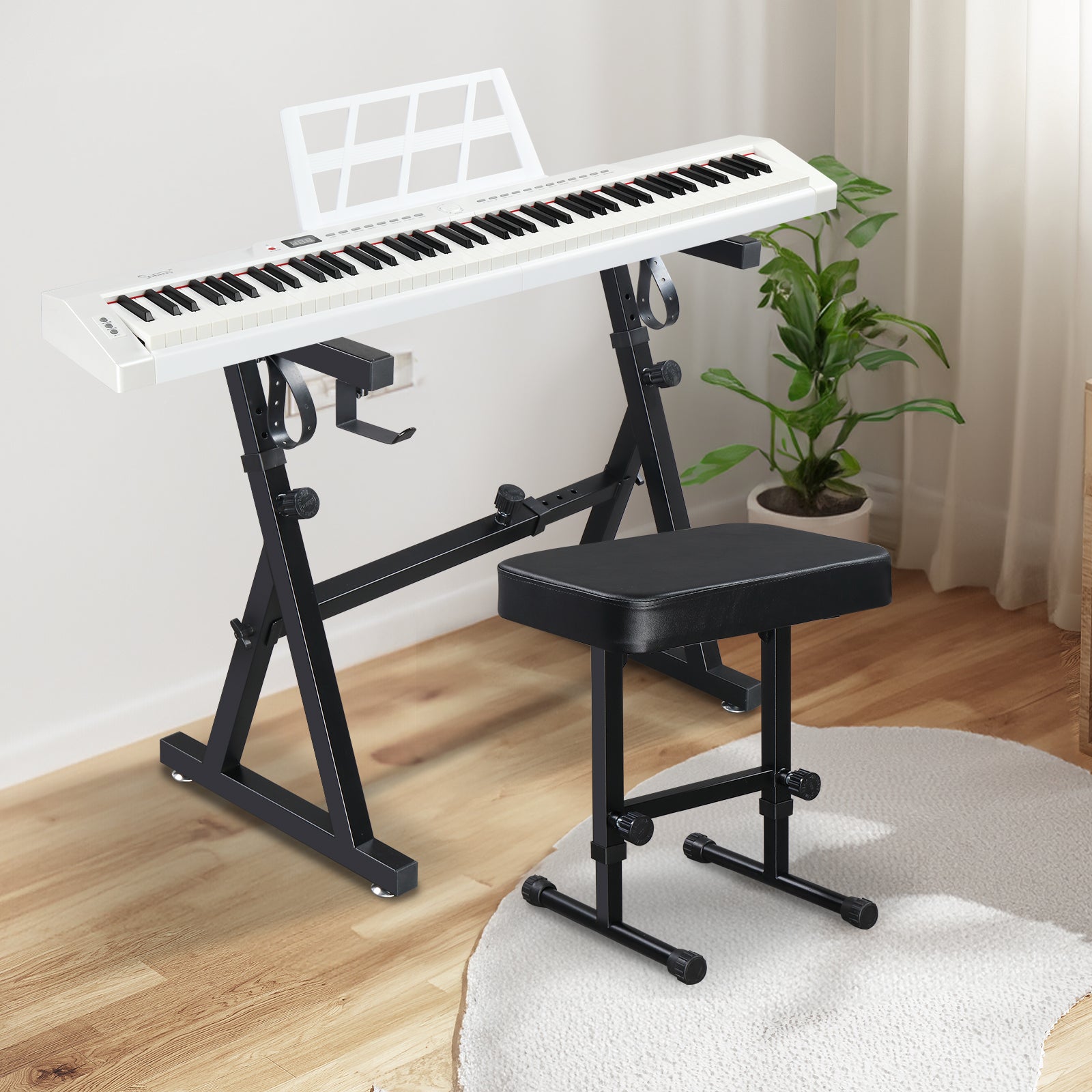 Szzzp Portable Heavy Duty Piano Z Style Stand Adjustable Height and Width, and Bench Set for 54-88 Key Electric Pianos