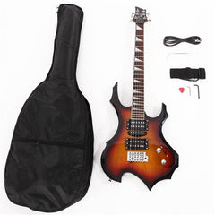 Flame Shaped Electric Guitar with 20W Electric Guitar Sound HSH Pickup Novice Guitar   Audio   Bag   Strap   Picks   Shake   Cable   Wrench Tool Sunset Color