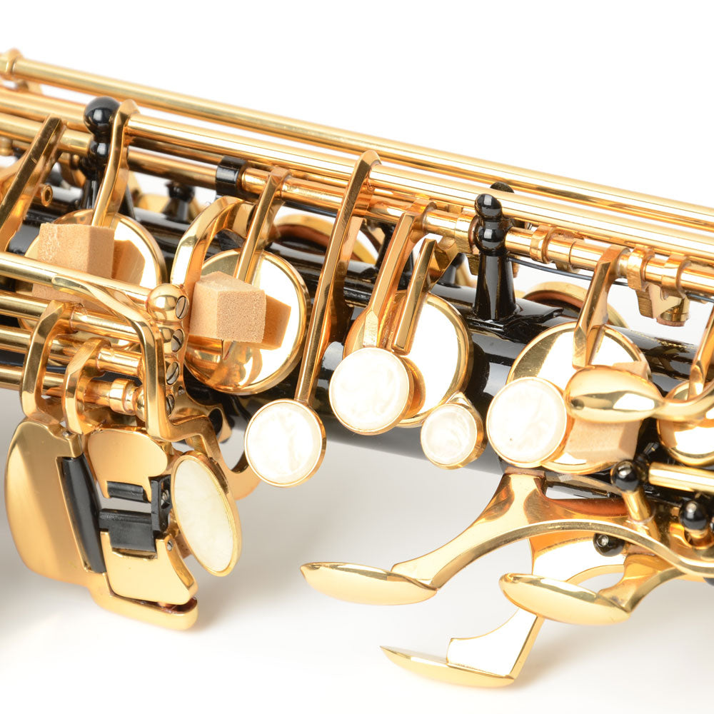 Szzzp Be Brass Carving Pattern Pearl White Shell Button Saxophone with Strap - Black