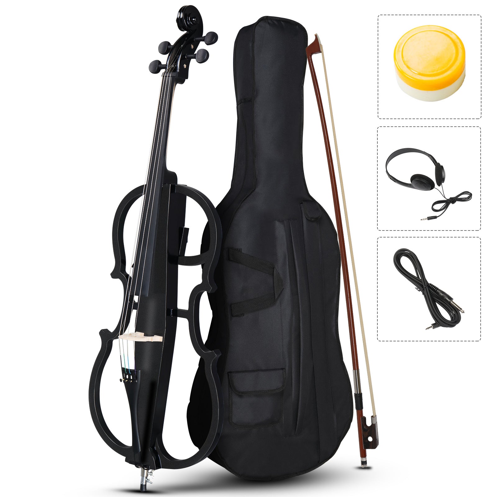 Szzzp Full Size 4/4 Electric Style Cello with Case Bow Rosin Earphone Connecting line