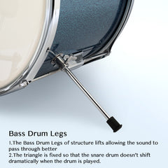 Szzzp 14"x10" 3-Pieces Junior Kids Drum Set Kit Pedal Drum Stick Wrench Drum Stool Sky Blue