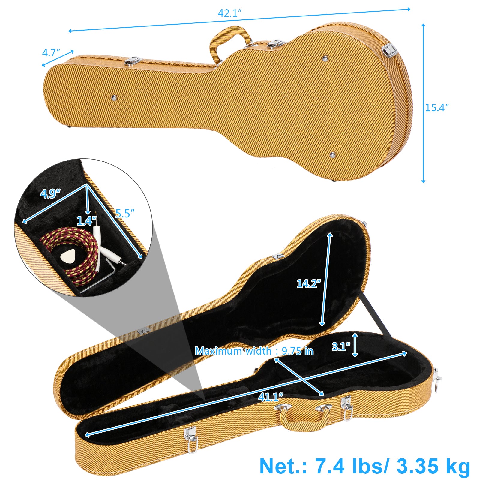 Szzzp Hard-Shell Electric Guitar Case for GLP Style Electric Guitar Bulge Surface -Yellow