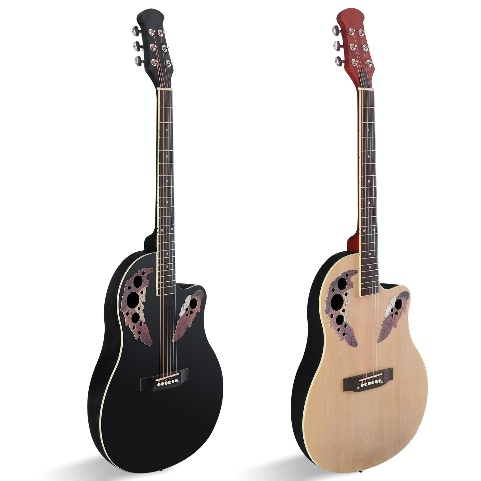 Szzzp 41 inch Cutawary Round Back Acoustic Guitar Spruce Top Grape Hole - Black