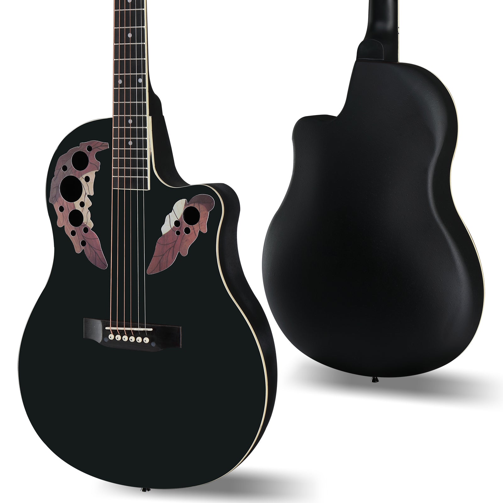 Szzzp 41 inch Cutawary Round Back Acoustic Guitar Spruce Top Grape Hole - Black
