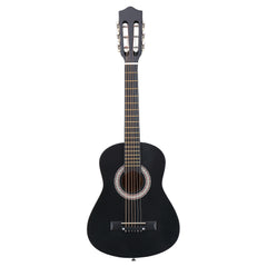 No logo Matte Black 30-inch Round Acoustic Guitar with Picks, Strings, Capo, Case, Tuner, and Strap