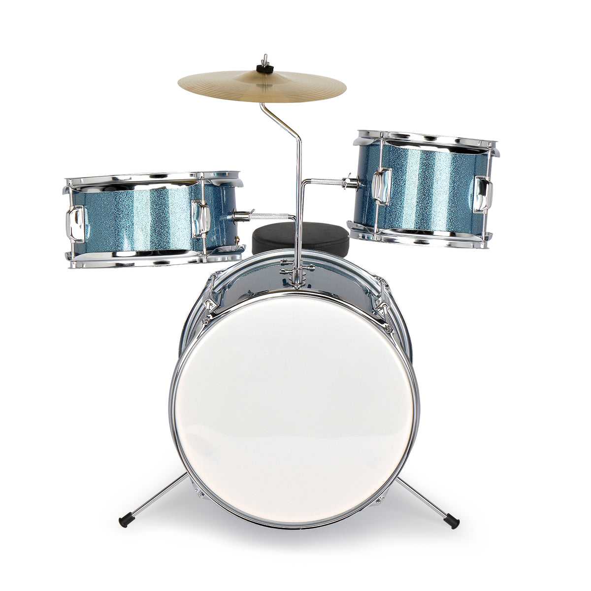 Szzzp 14"x10" 3-Pieces Junior Kids Drum Set Kit Pedal Drum Stick Wrench Drum Stool Sky Blue