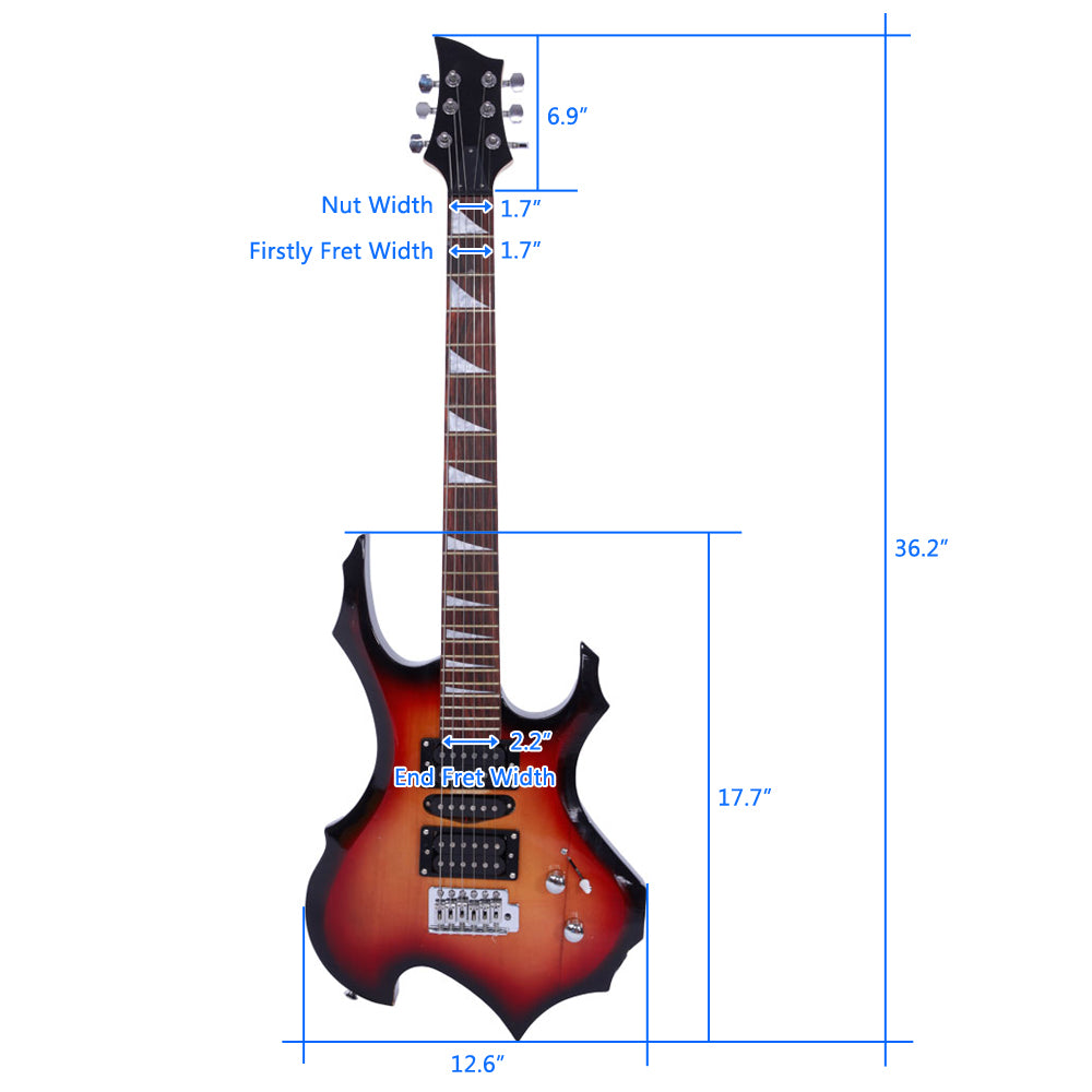Szzzp Novice Flame Shaped Electric Guitar HSH Pickup Bag Strap Paddle Rocker Cable Wrench Tool - Sunset
