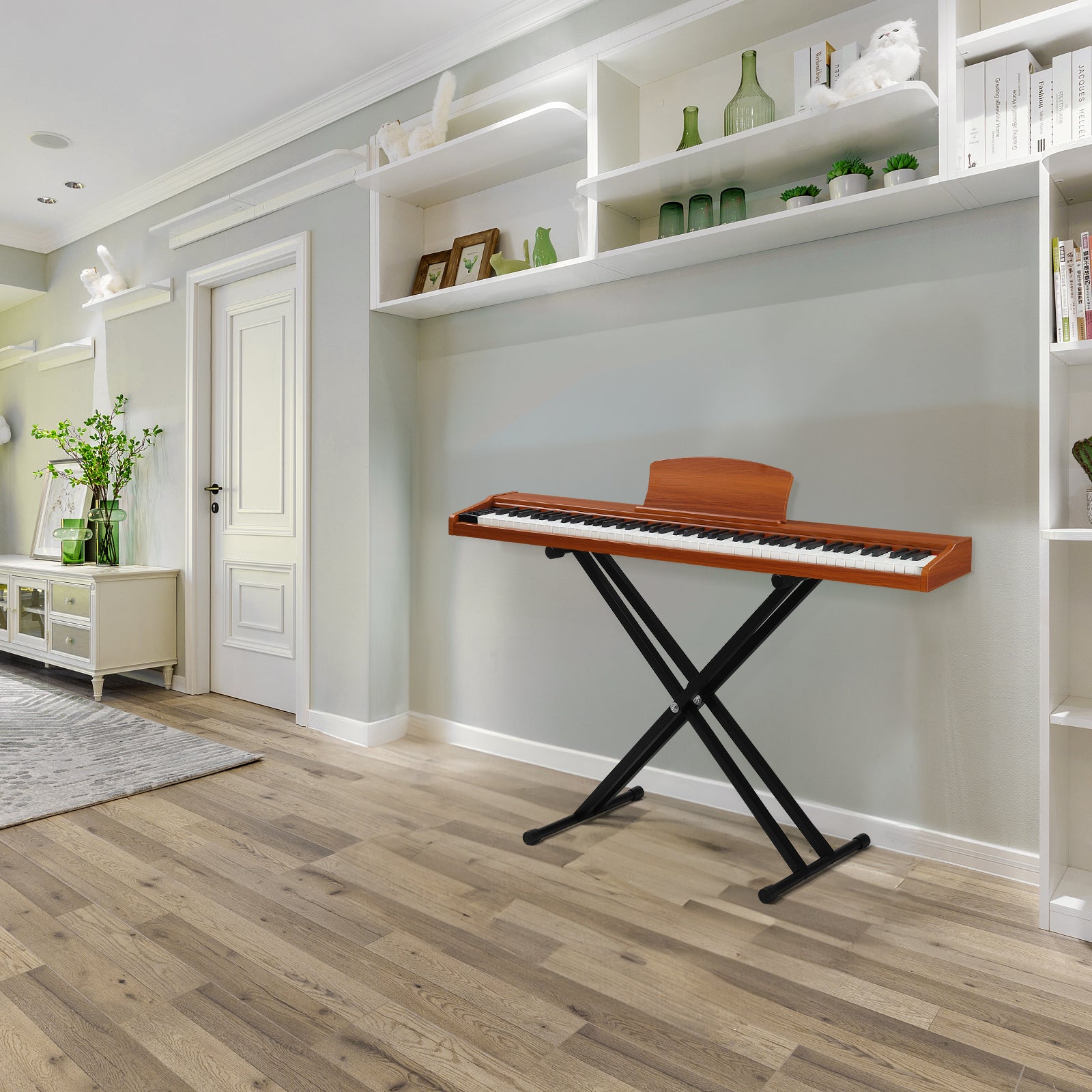 Szzzp GPP-107 88 Key Full Size Semi-Weighted Standard Keyboards Wooden Digital Piano with Stand,MIDI Bluetooth,Triple Pedals,Headphone and other accessories, Walnut