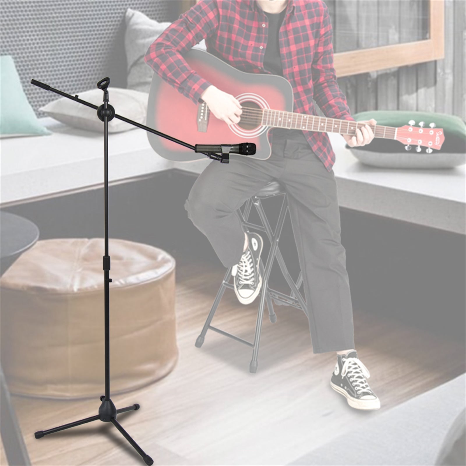 Szzzp FS-002 Folding Type Tripod Boom Microphone Mic Stand - Black