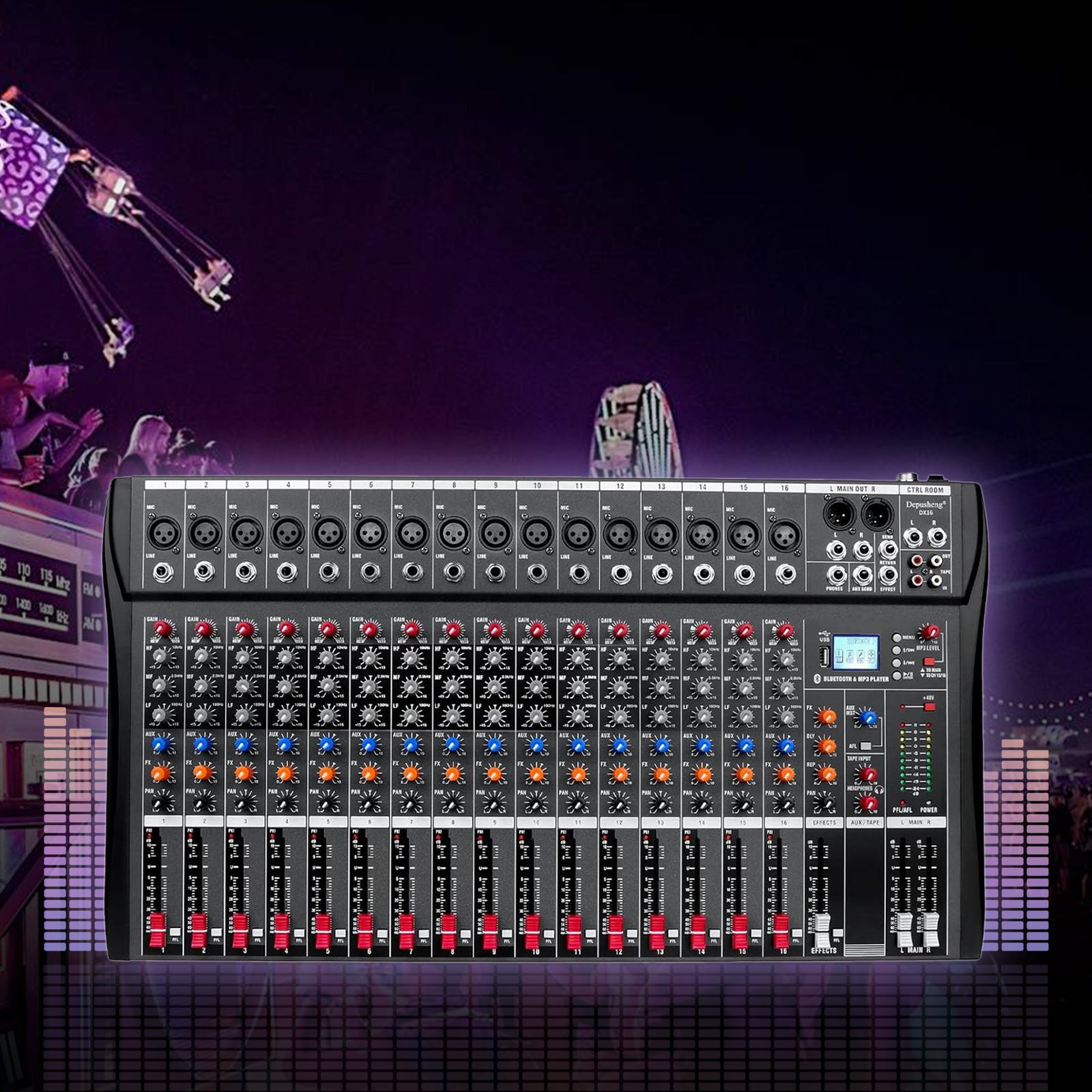 Szzzp Digital 16-Channel Mixer Sound Board Console Wireless Live Studio Audio Mixer Power Mixing USB (110V-220V)