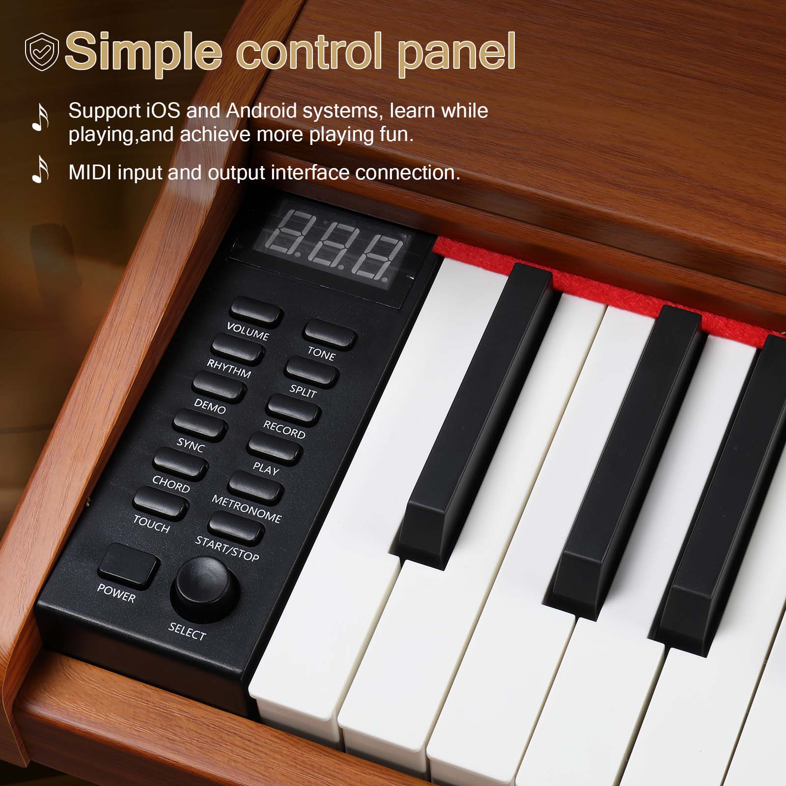 Szzzp GPP-107 88 Key Full Size Semi-Weighted Standard Keyboards Wooden Digital Piano with Stand,MIDI Bluetooth,Triple Pedals,Headphone and other accessories, Walnut