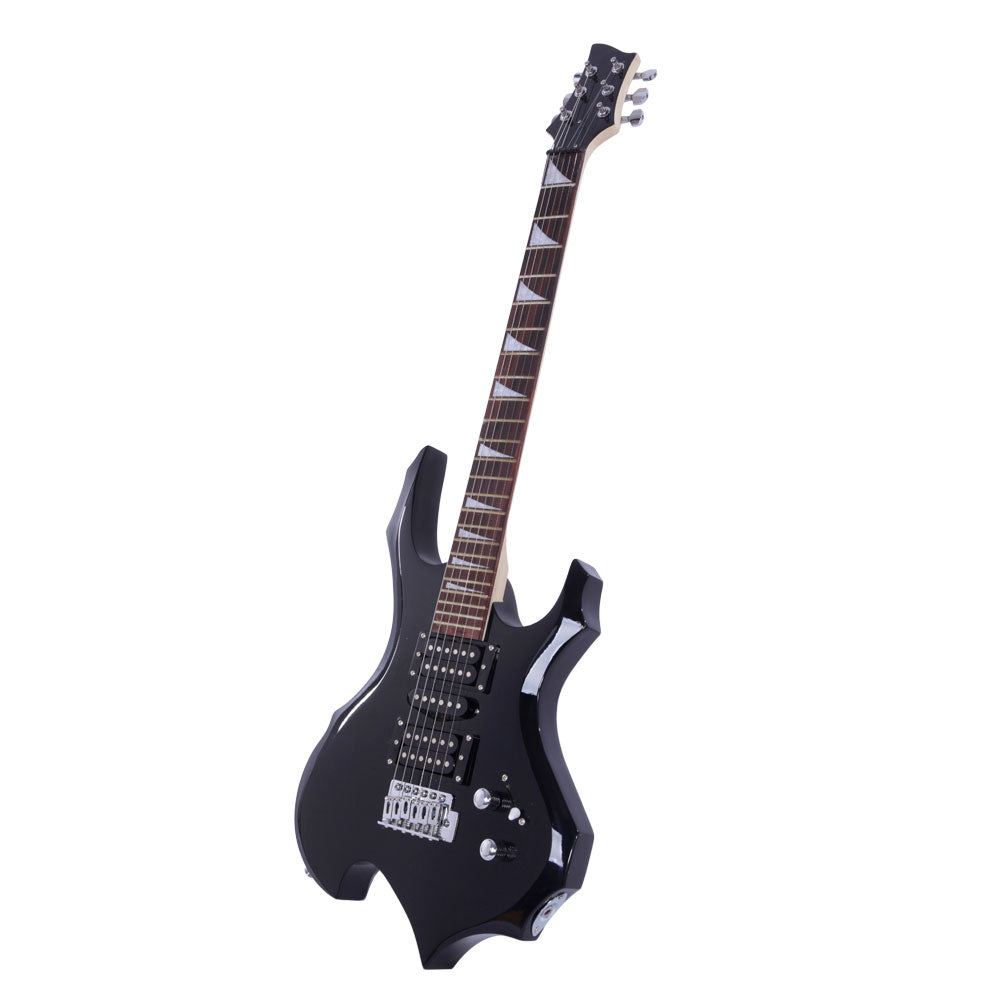 Szzzp Novice Flame Shaped Electric Guitar HSH Pickup Bag Strap Paddle Rocker Cable Wrench Tool Black