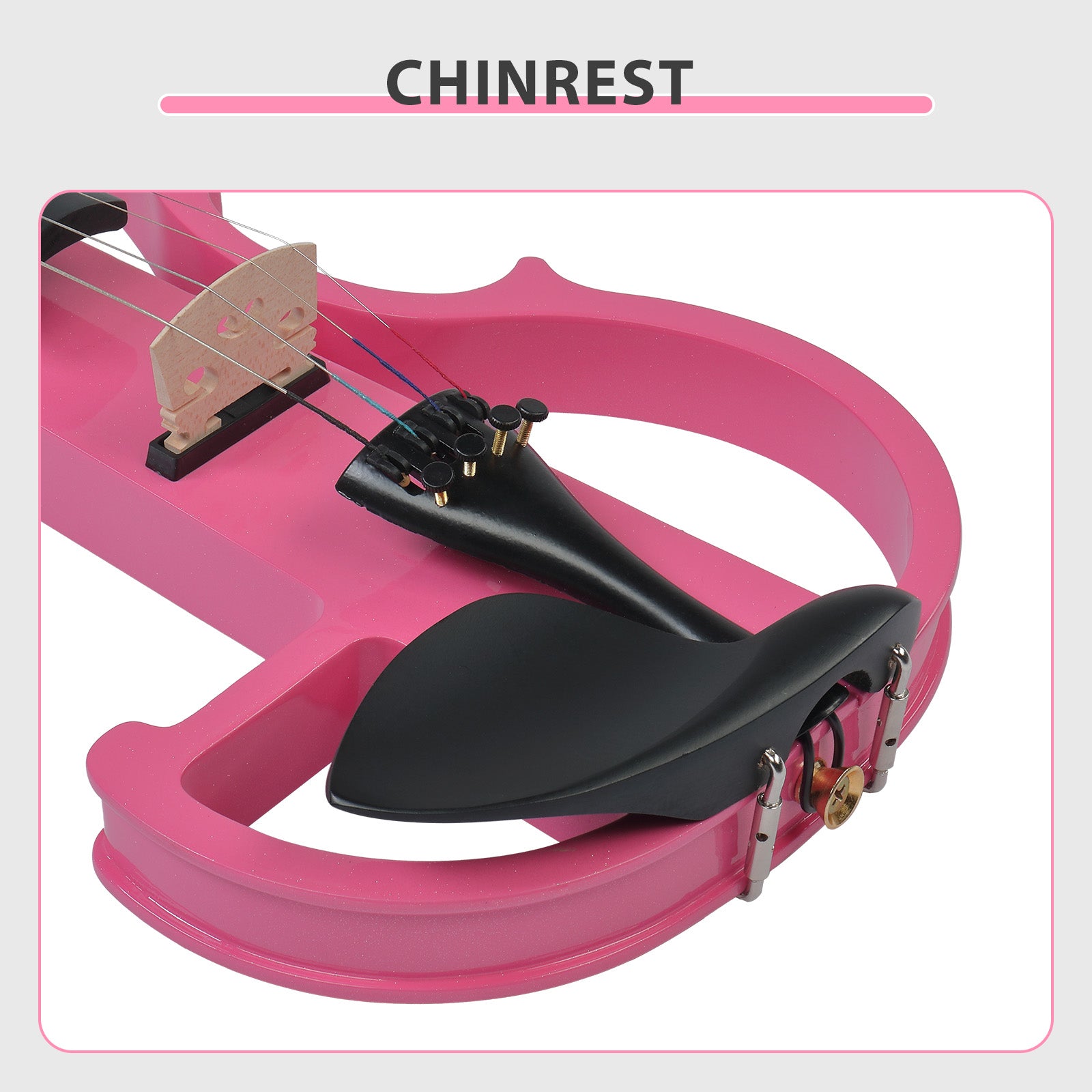 Szzzp Full Size 4/4 Bunnel Edge Electric Silent Violin with Case Bow Rosin Headphone Connecting Line Pink