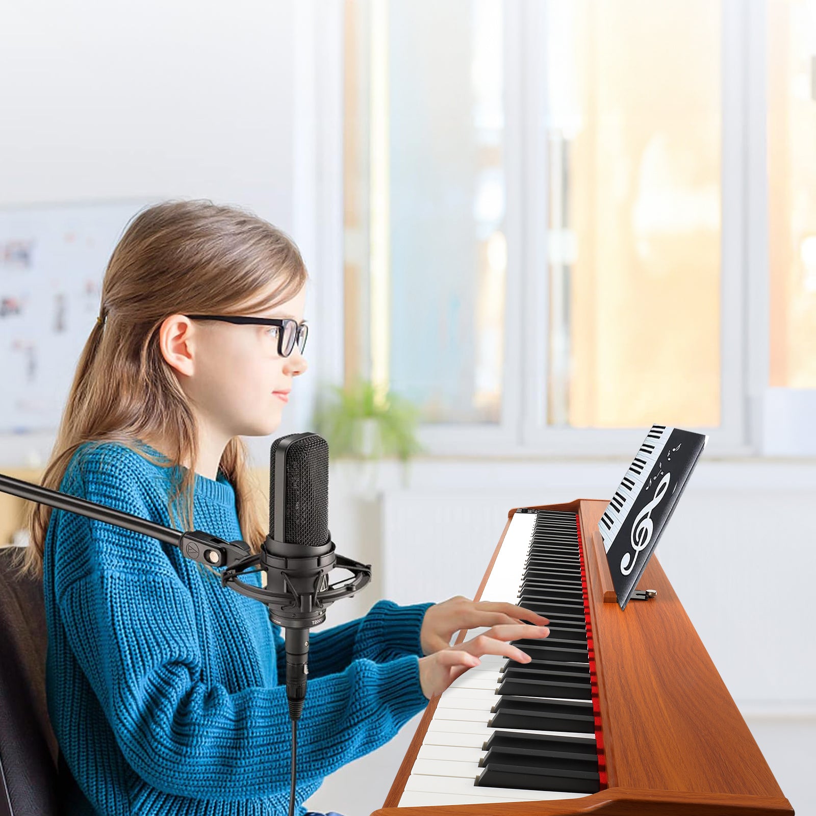Szzzp GPP-107 88 Key Full Size Semi-Weighted Standard Keyboards Wooden Digital Piano with Stand,MIDI Bluetooth,Triple Pedals,Headphone and other accessories, Walnut