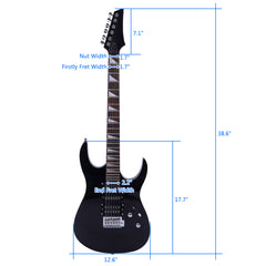 Szzzp Novice Entry Level 170 Electric Guitar HSH Pickup Bag Strap Paddle Rocker Cable Wrench Tool - Black