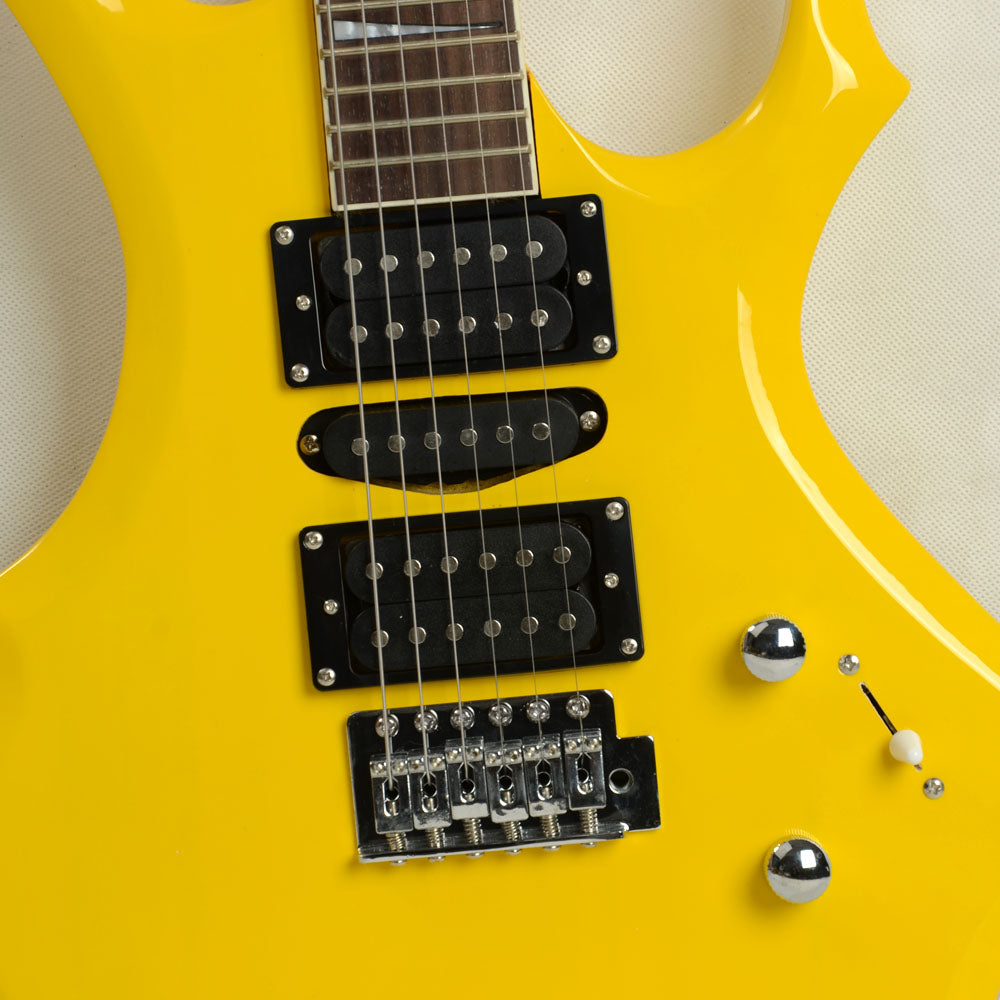 Szzzp Novice Flame Shaped Electric Guitar HSH Pickup Bag Strap Paddle Rocker Cable Wrench Tool Yellow