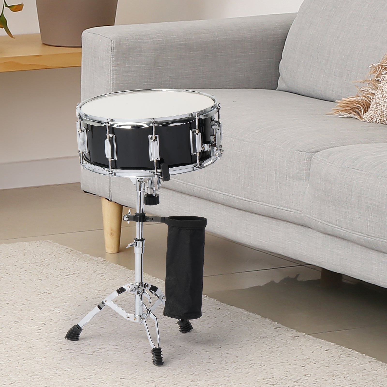 Szzzp 14 x 5.5in Snare Drum Set with Drumstick Holder, Snare Drum Bag, Strap, Mute Pad & Drum Stick for Beginner Student Black