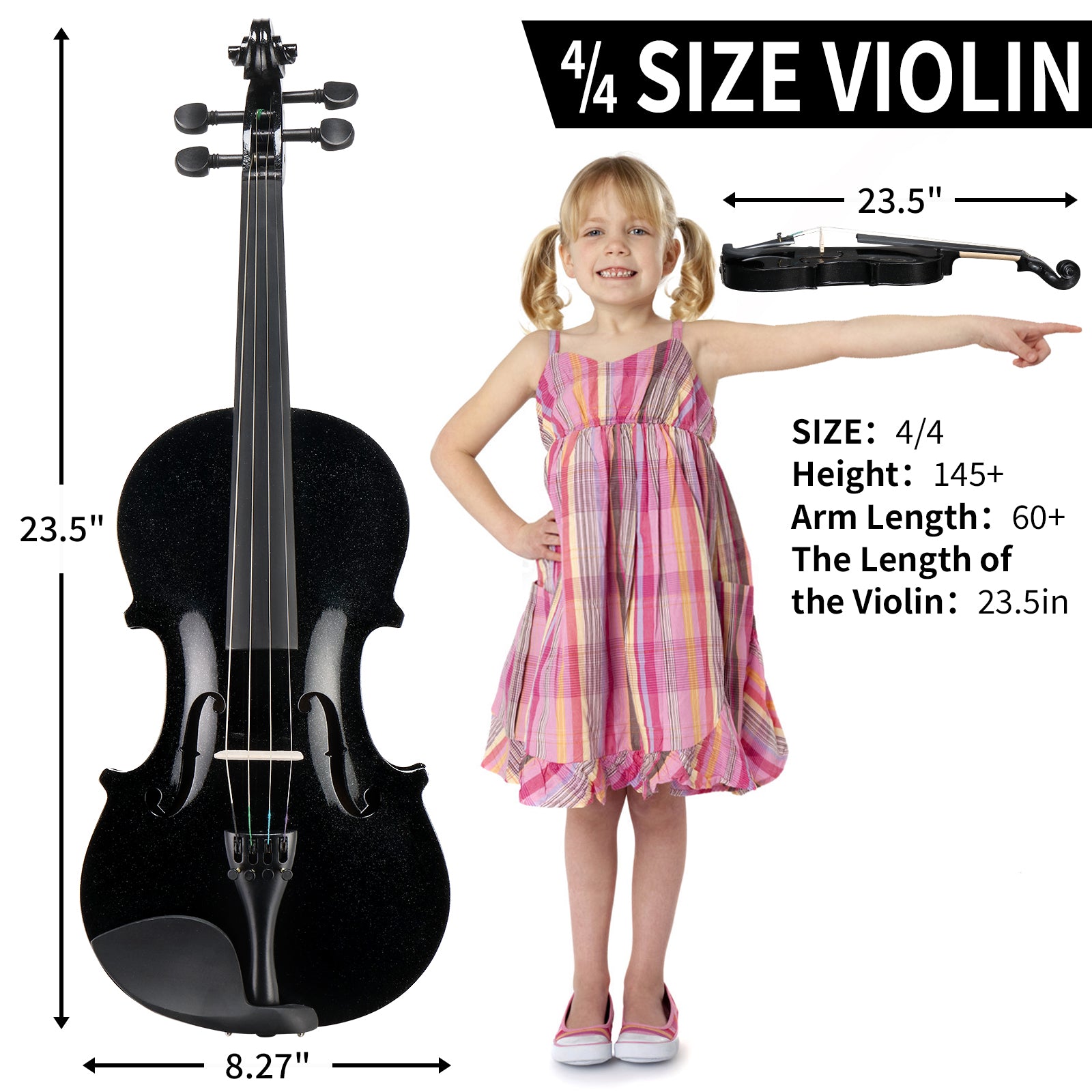 Szzzp Full Size 4/4 Violin Set for Adults Beginners Students with Hard Case,Violin Bow,Shoulder Rest,Rosin,Extra Strings and Sordine