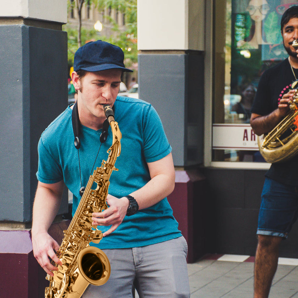Szzzp Stylish Mid-range Alto Drop E Lacquered Golden Saxophone Painted Golden Tube with Carve Patterns