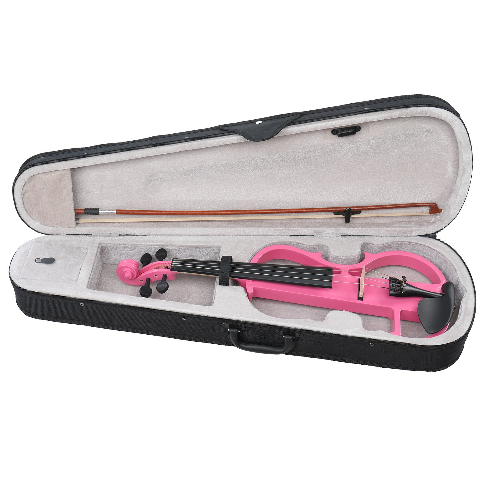 Szzzp Full Size 4/4 Bunnel Edge Electric Silent Violin with Case Bow Rosin Headphone Connecting Line Pink