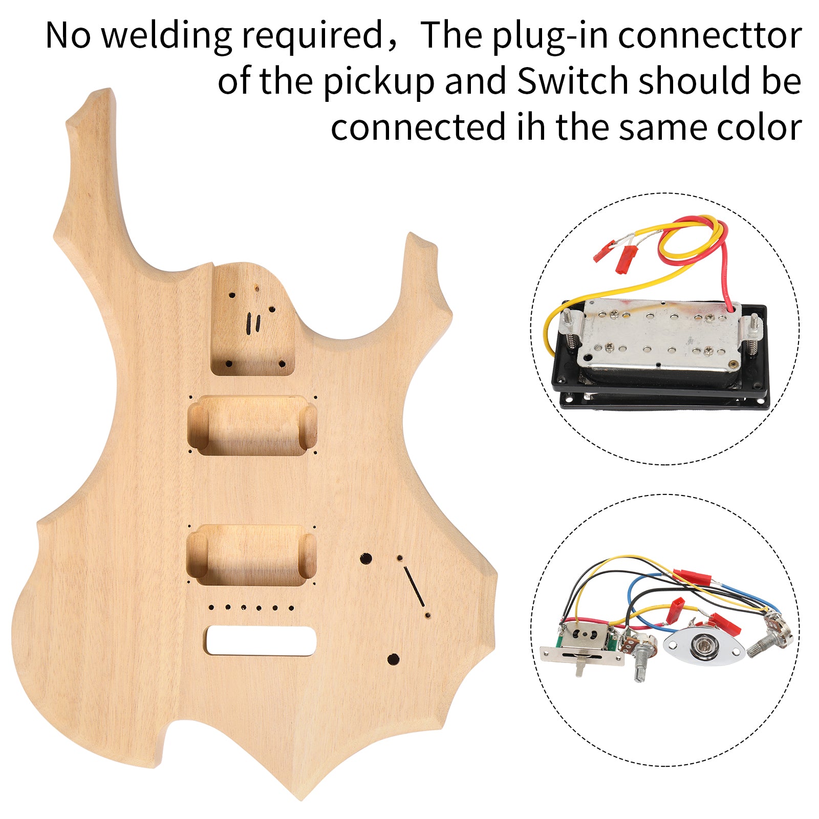 Szzzp DIY 6 String Flame Shaped Style Electric Guitar Kits with Mahogany Body, Maple Neck