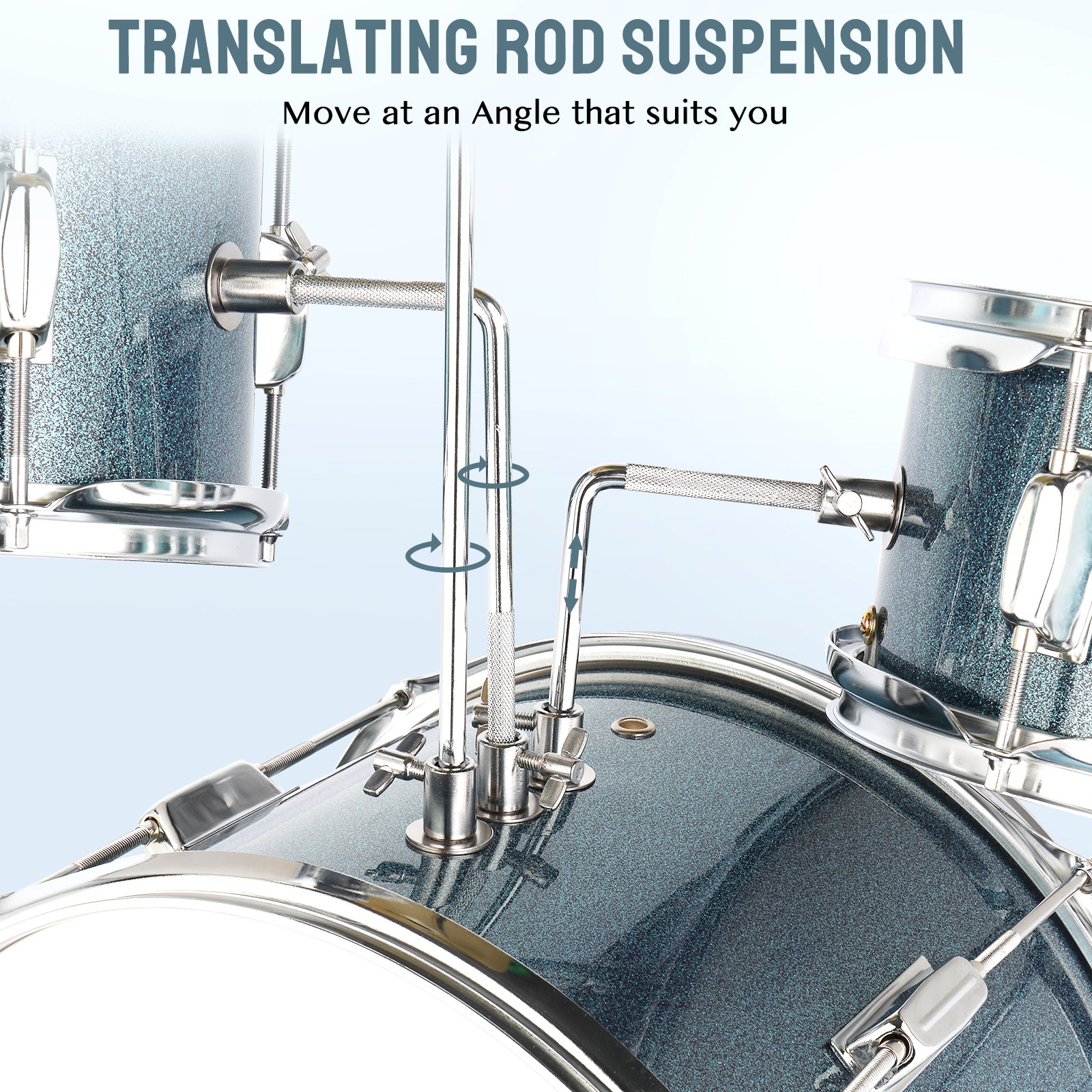 Szzzp 14"x10" 3-Pieces Junior Kids Drum Set Kit Pedal Drum Stick Wrench Drum Stool Sky Blue