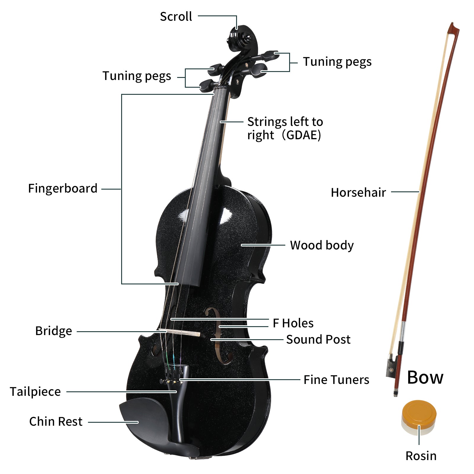 Szzzp Full Size 4/4 Violin Set for Adults Beginners Students with Hard Case,Violin Bow,Shoulder Rest,Rosin,Extra Strings and Sordine