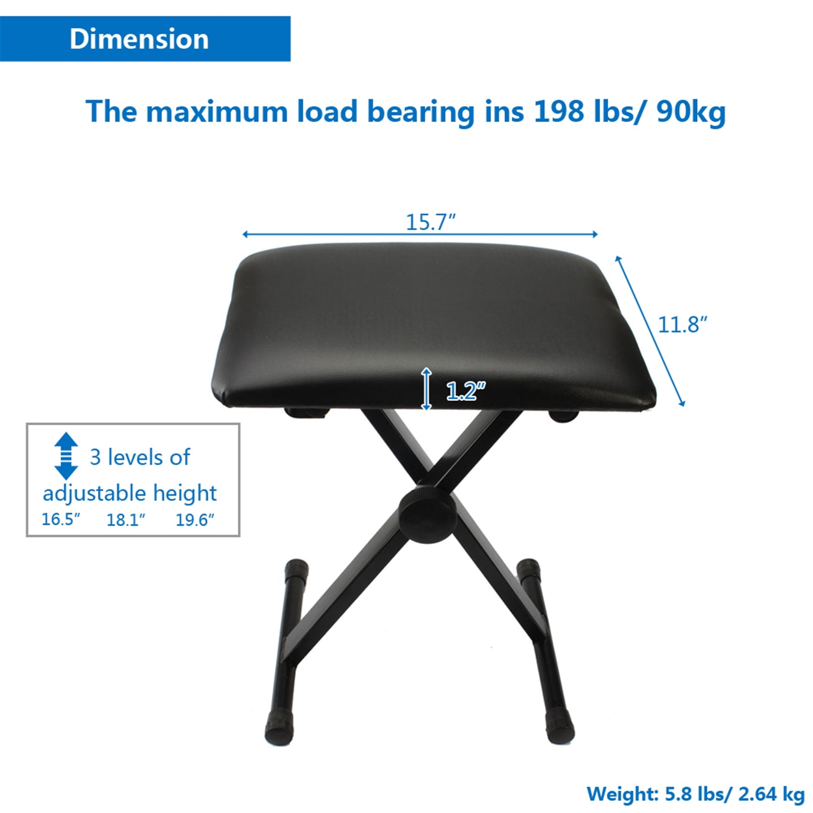 Szzzp Adjustable Folding Piano Bench Stool Seat Black