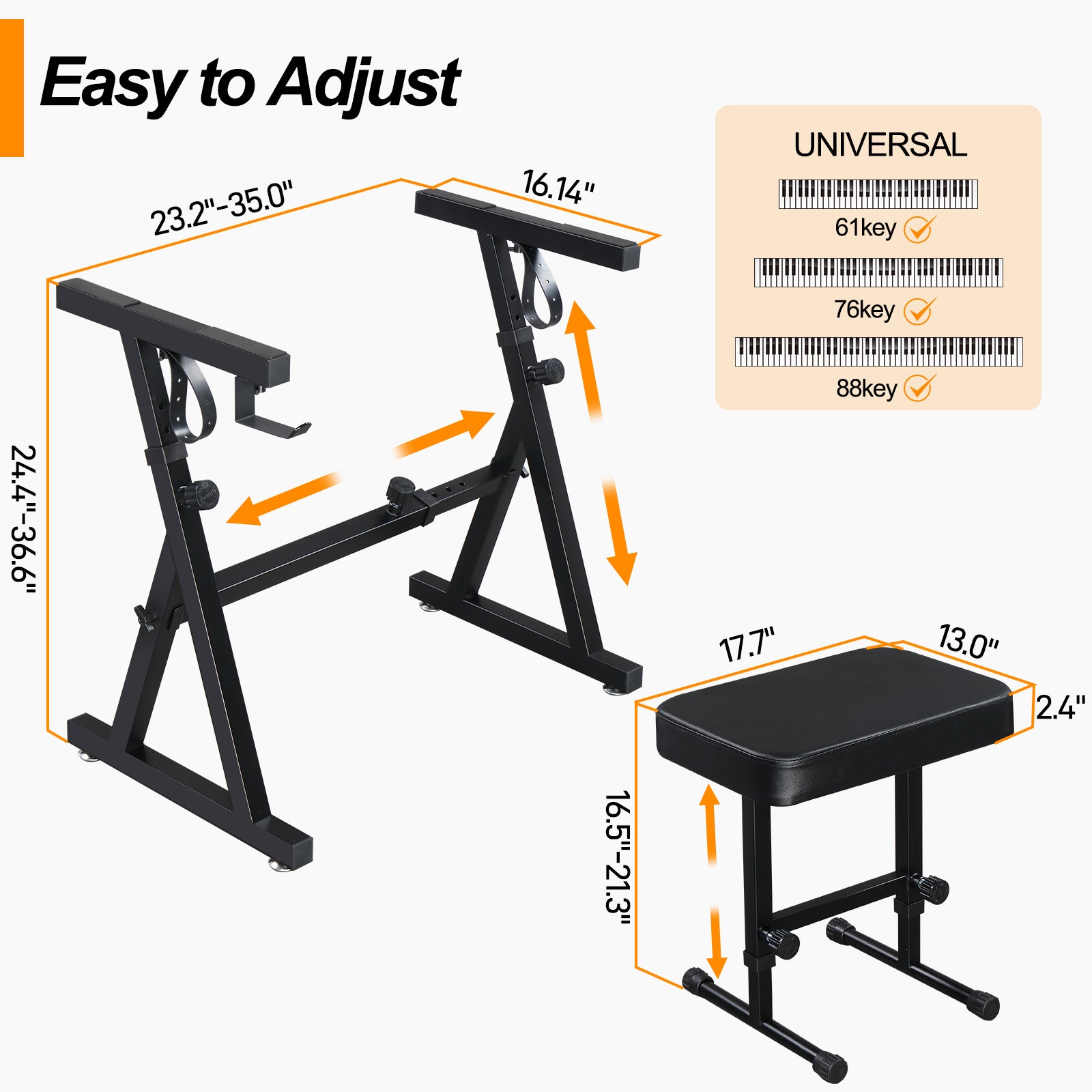 Szzzp Portable Heavy Duty Piano Z Style Stand Adjustable Height and Width, and Bench Set for 54-88 Key Electric Pianos