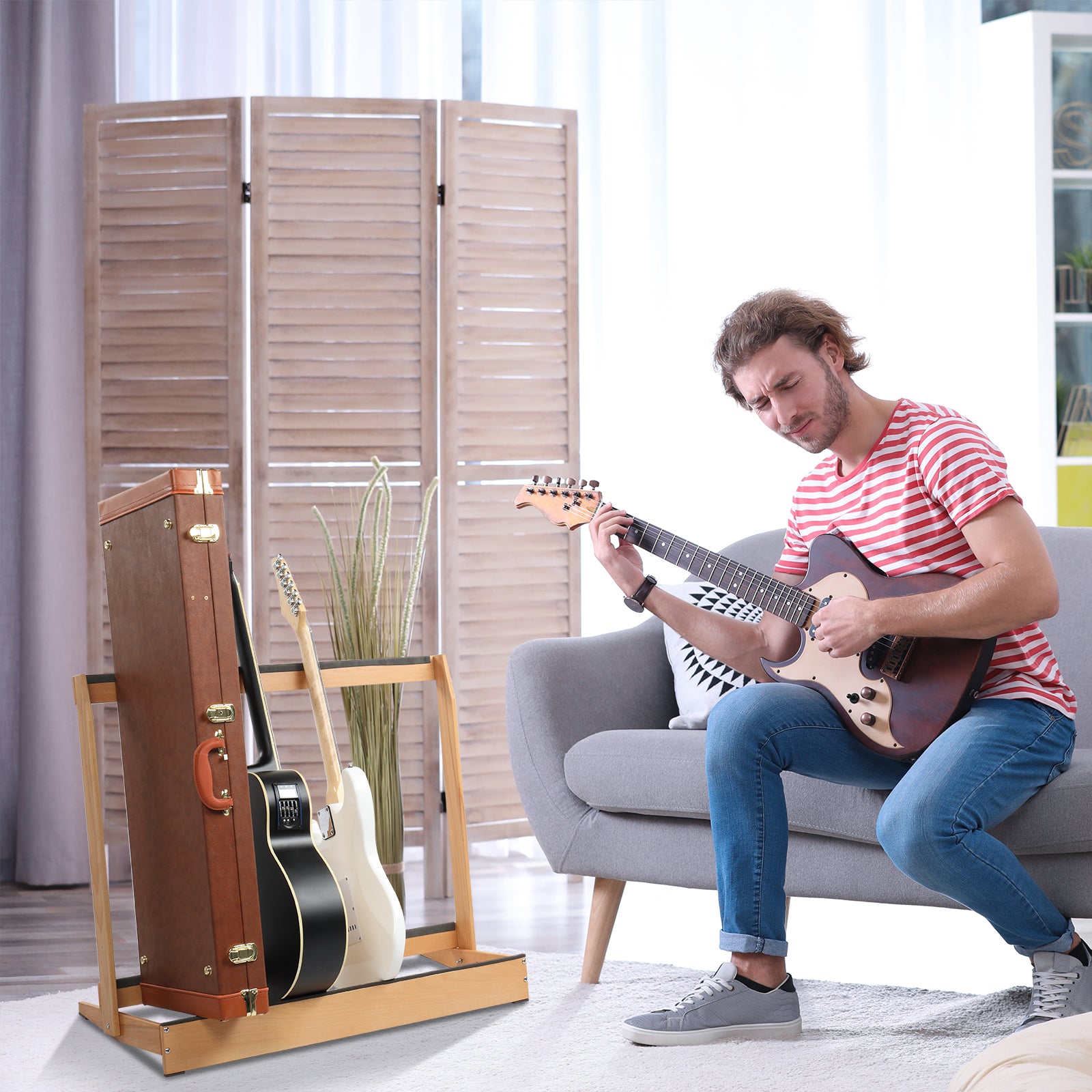 Szzzp Folding Hardwood Guitar Case Stand for Electric Guitar, Bass, or Acoustic Guitars Hard Case