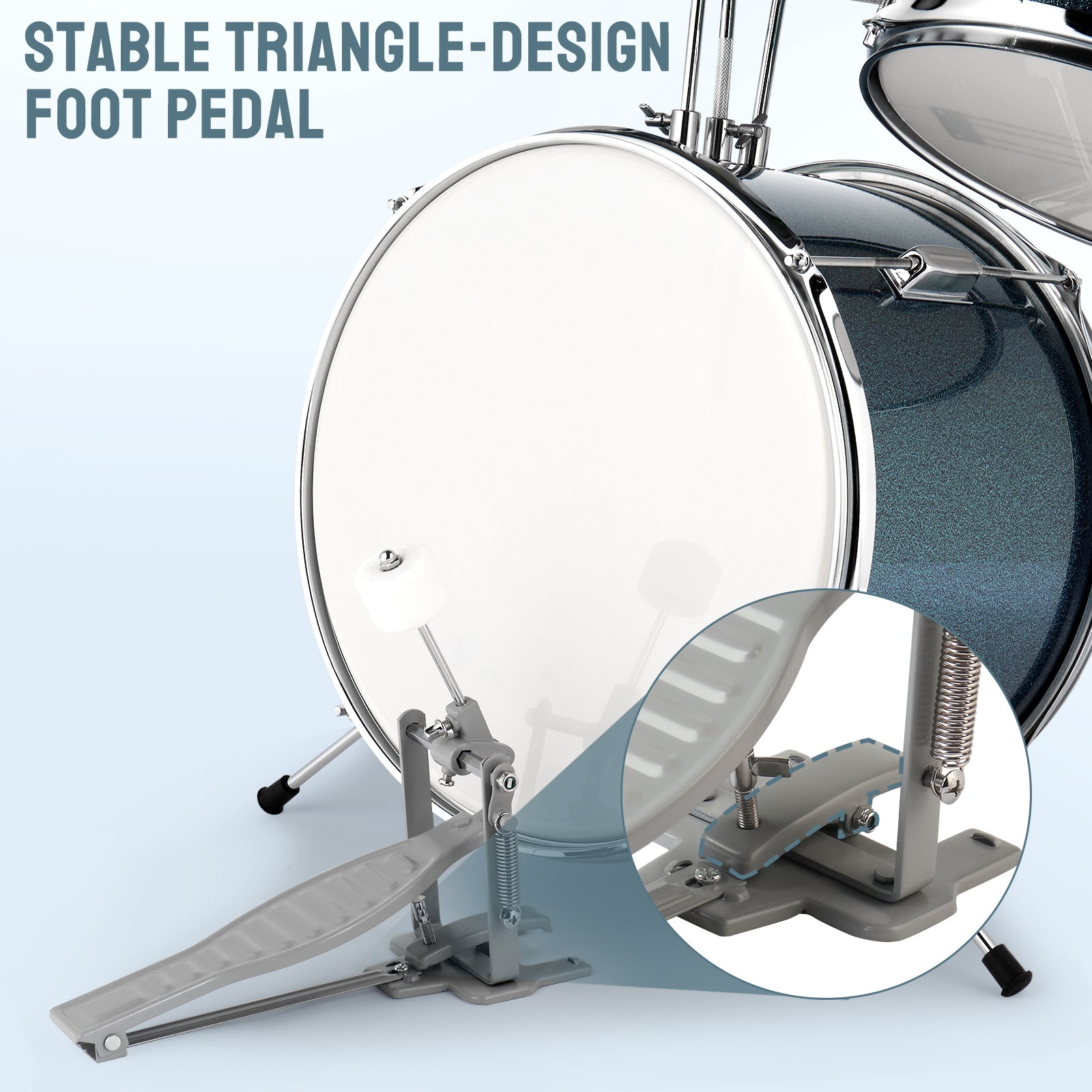 Szzzp 14"x10" 3-Pieces Junior Kids Drum Set Kit Pedal Drum Stick Wrench Drum Stool Sky Blue