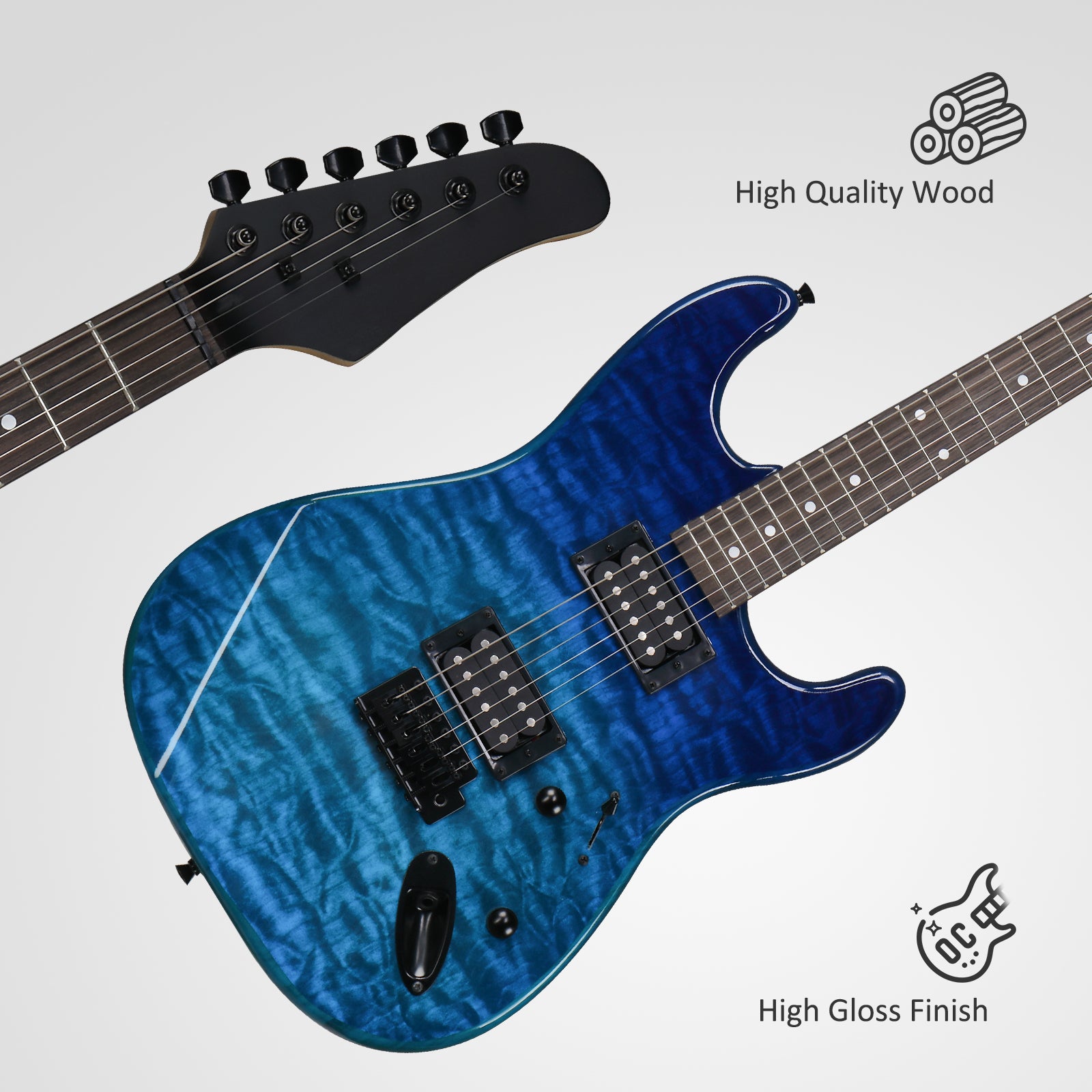 Szzzp 39in Electric Guitar H-H Pickups Trans Blue suit for Heavier Rock