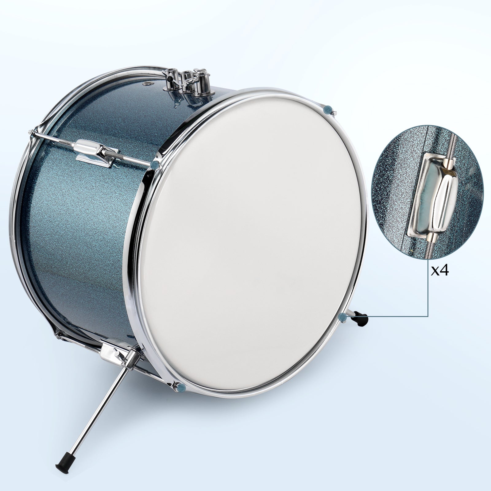 Szzzp 14"x10" 3-Pieces Junior Kids Drum Set Kit Pedal Drum Stick Wrench Drum Stool Sky Blue