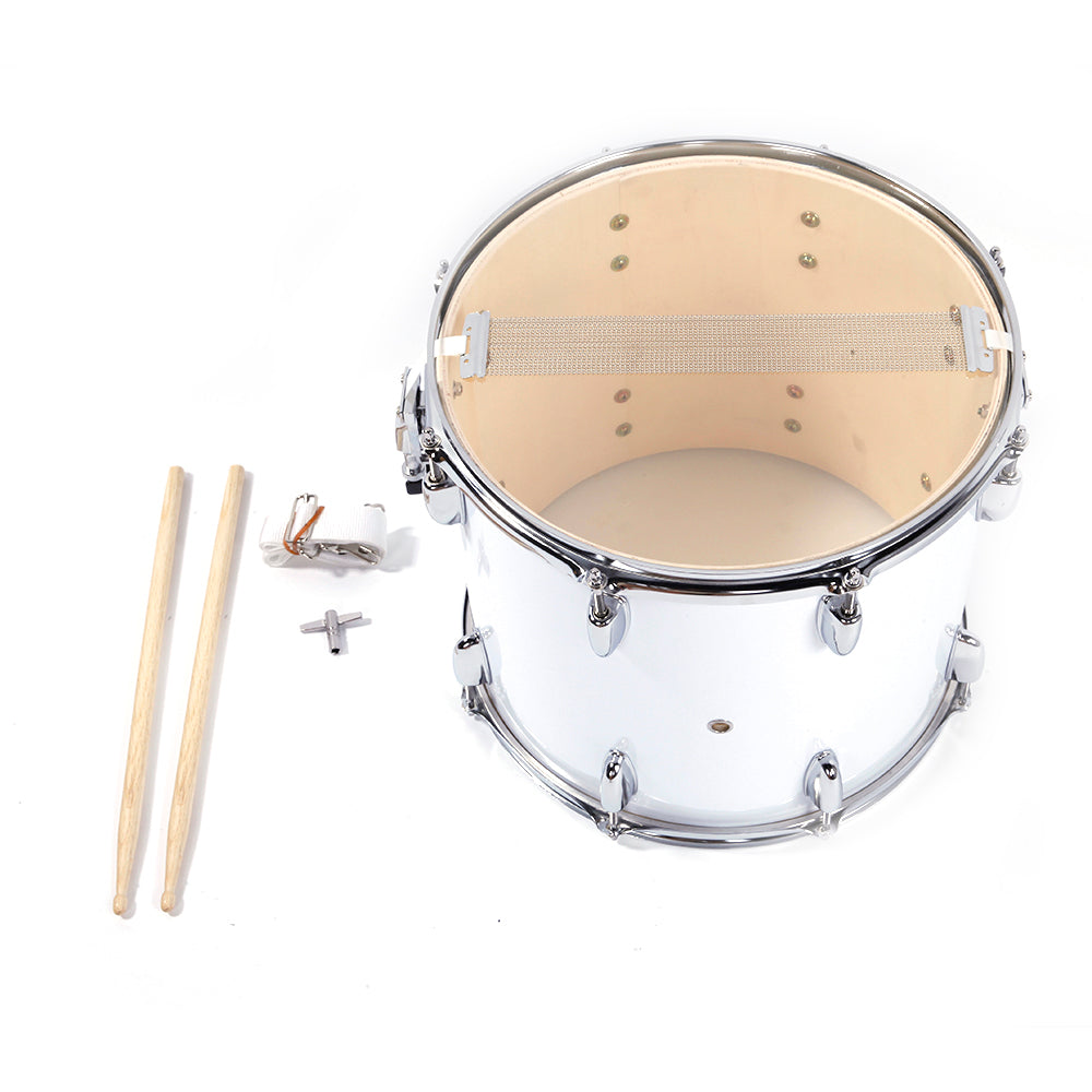 Szzzp 14 x10 inches Marching Drum Drumsticks Key Strap White