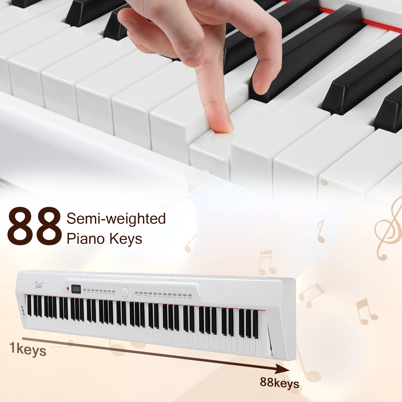 Szzzp GPP-105 88 Key Full Size Semi-Weighted Standard Keyboards Digital Piano with Dual-tube X-Shape Stand, MIDI Bluetooth, Headphone