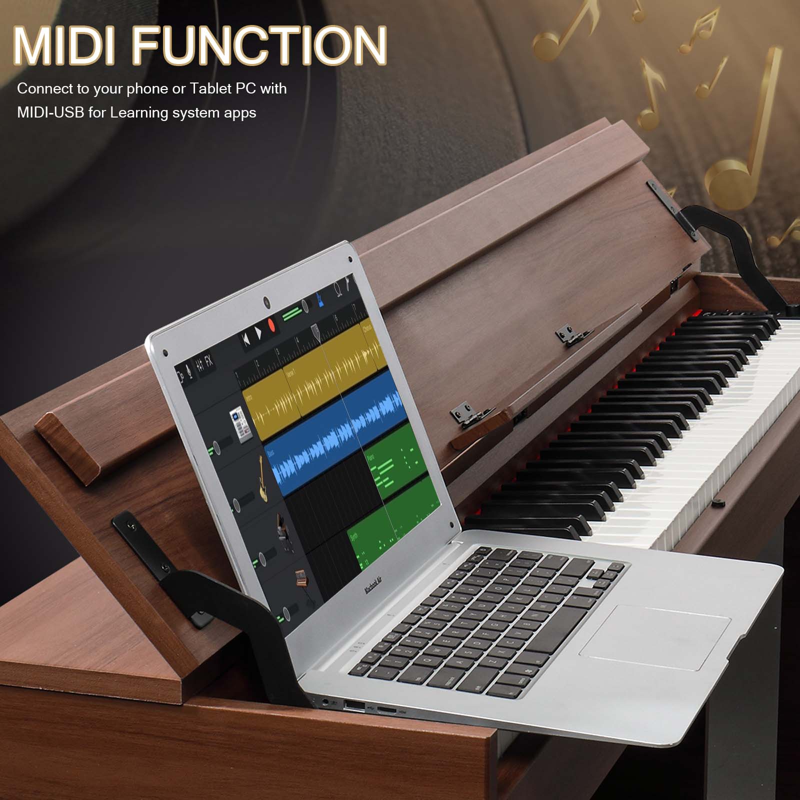 Szzzp GDP-107 88 Key Standard Full Weighted Keyboards Digital Piano with Furniture Stand, Audio and MIDI Bluetooth, Triple Pedals, Headphone，for Black Walnut