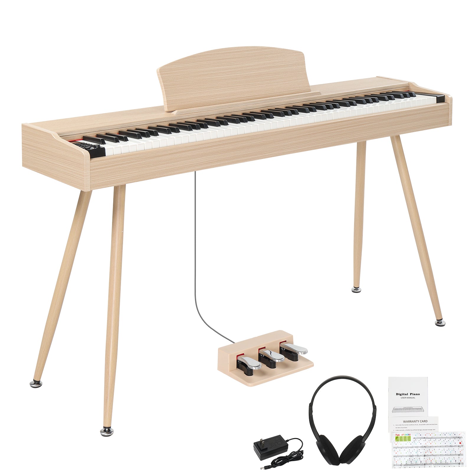Szzzp 88 Key Standard Full Weighted Keyboards Digital Piano with Metal Stand, Power Adapter, Triple Pedals, Headphone，for All Experience Levels Natural Technology Wood