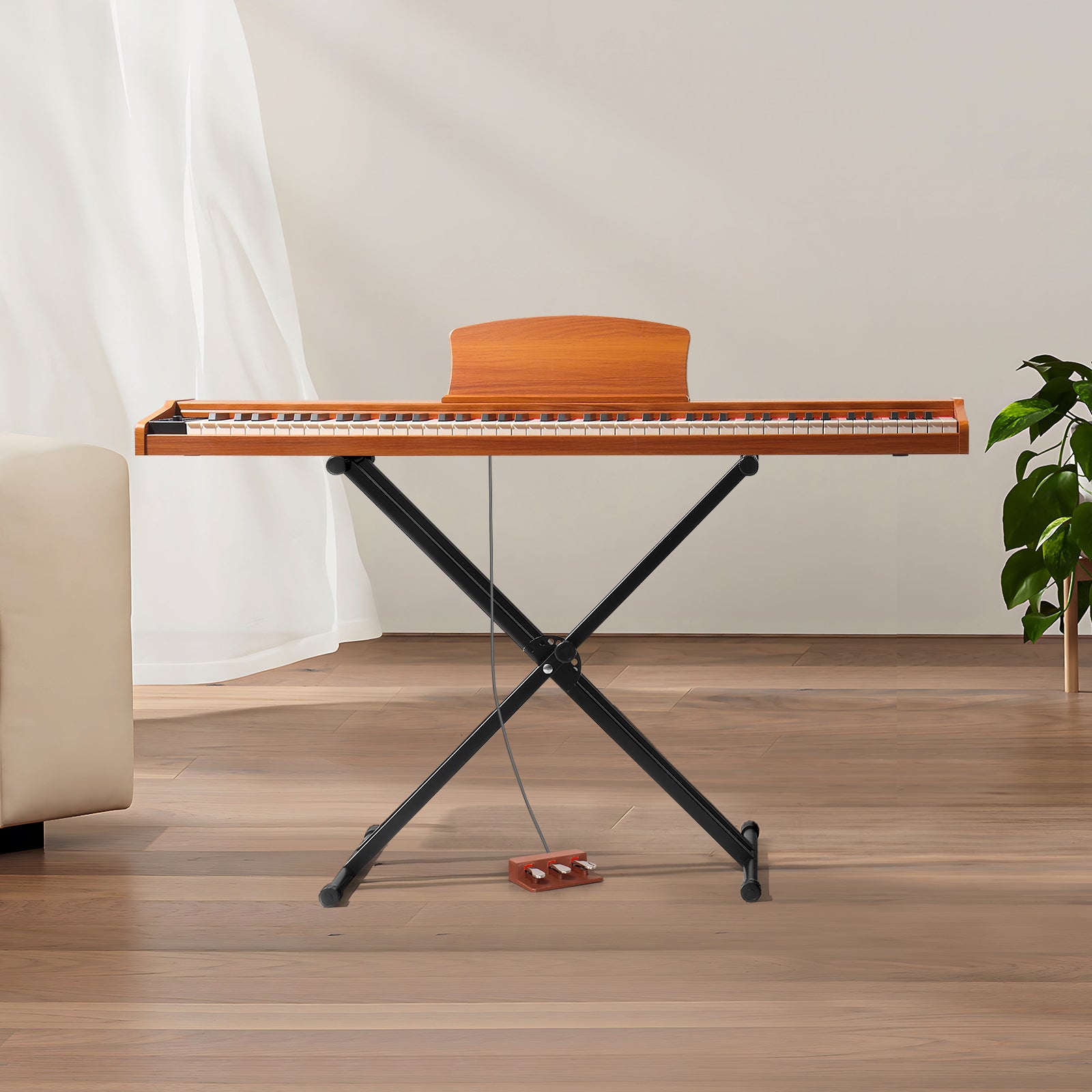Szzzp GPP-107 88 Key Full Size Semi-Weighted Standard Keyboards Wooden Digital Piano with Stand,MIDI Bluetooth,Triple Pedals,Headphone and other accessories, Walnut