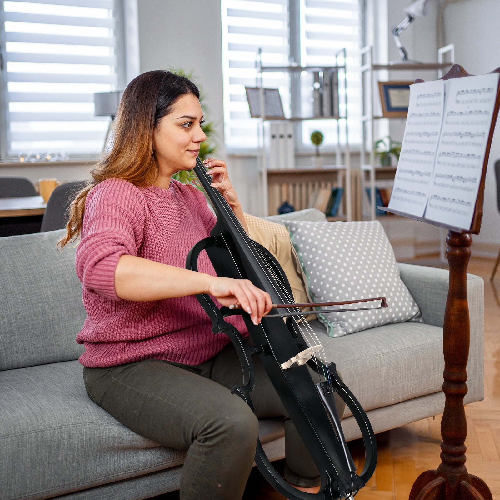 Szzzp Full Size 4/4 Electric Style Cello with Case Bow Rosin Earphone Connecting line