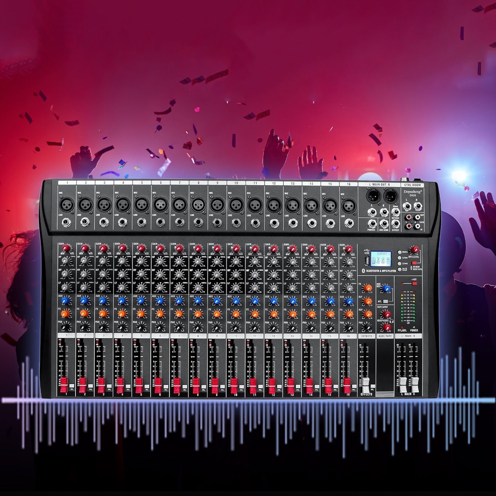 Szzzp Digital 16-Channel Mixer Sound Board Console Wireless Live Studio Audio Mixer Power Mixing USB (110V-220V)