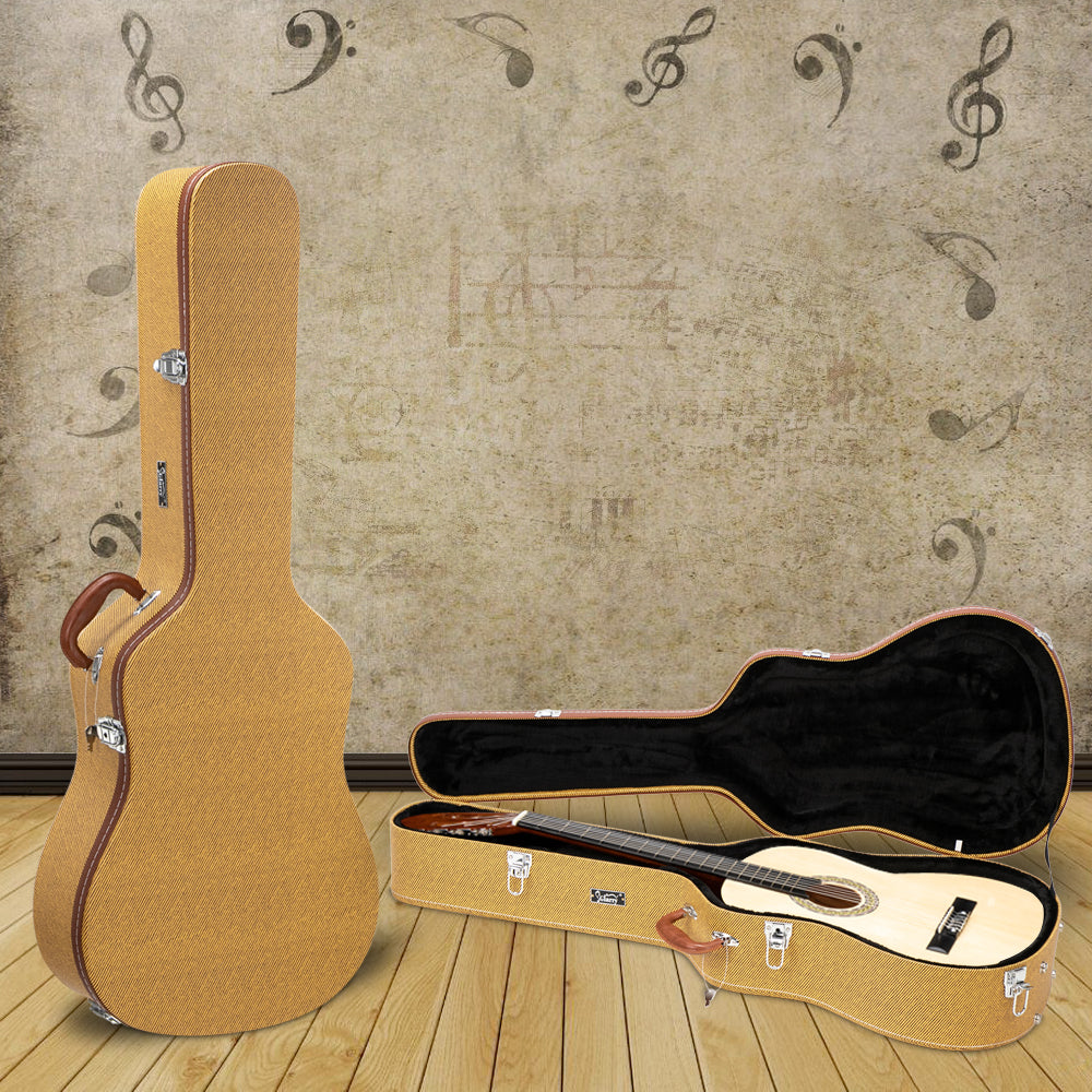 Szzzp 41" Folk Guitar Hardshell Carrying Case Fits Most Acoustic Guitars Microgroove Flat - Yellow