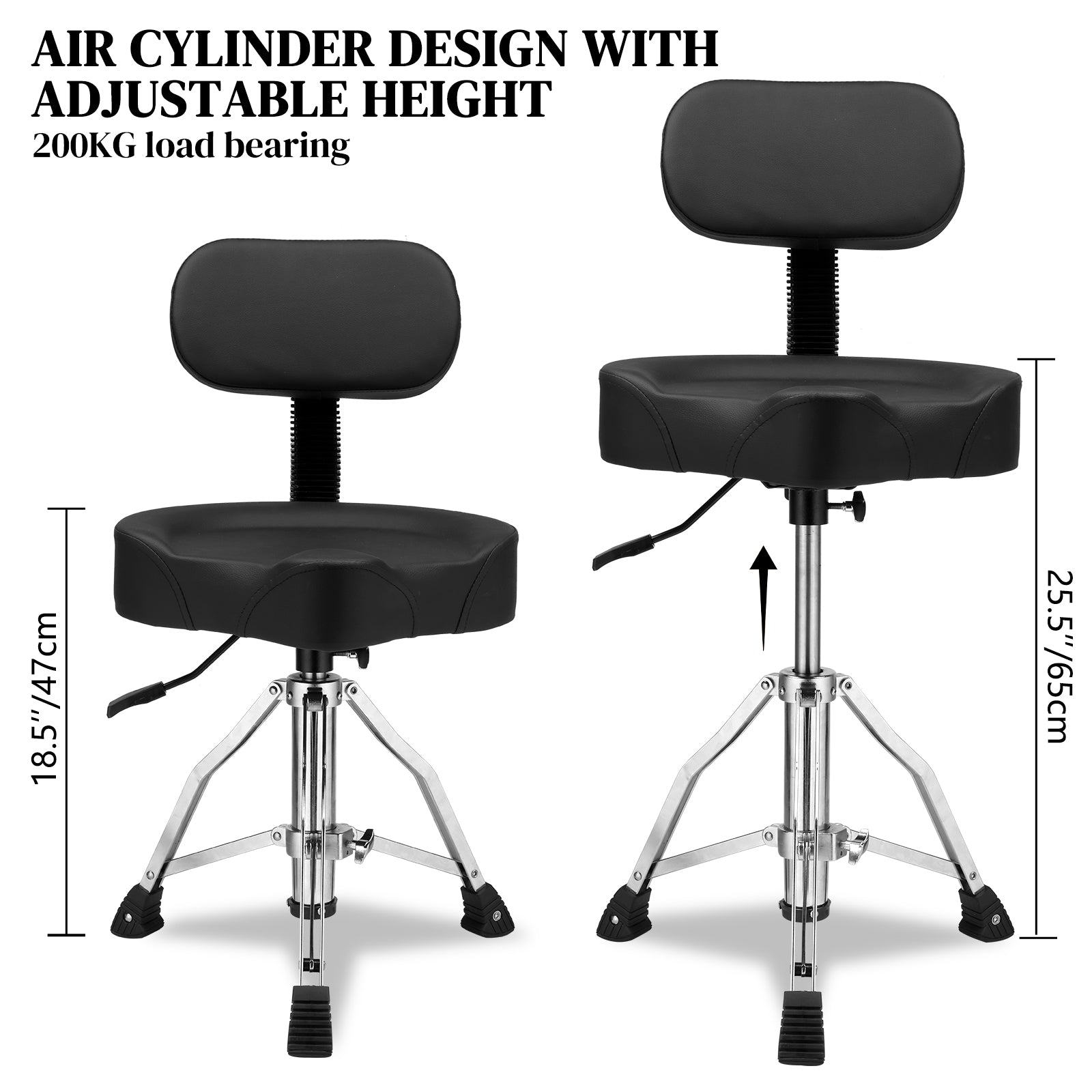 Szzzp Drum Throne with Backrest, Hydraulic Drum Stool Adjustable Height, Heavy Duty Hydraulic Drum Seat Saddle Design for Drummers - Black