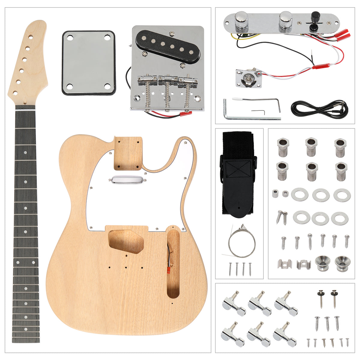 Szzzp DIY 6 String TL Style Electric Guitar Kits with Mahogany Body, Maple Neck and Accessories