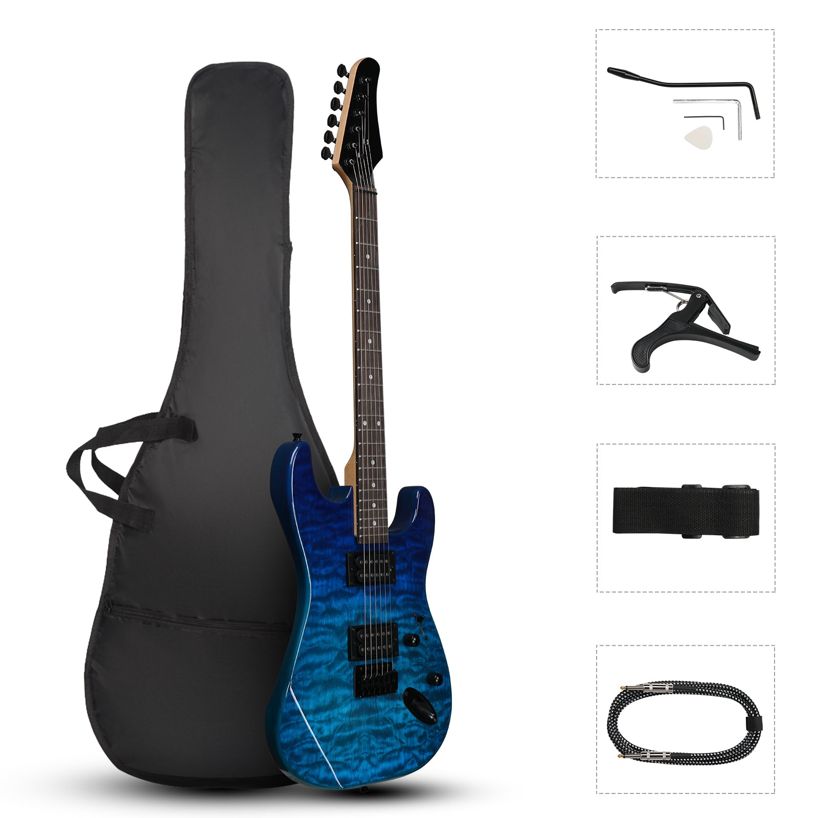 Szzzp 39in Electric Guitar H-H Pickups Trans Blue suit for Heavier Rock